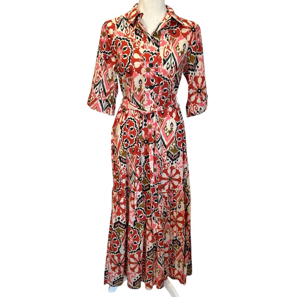 ZARA Midi Shirt Dress Button Up Alessi Belted Printed NWT Women’s Size Small